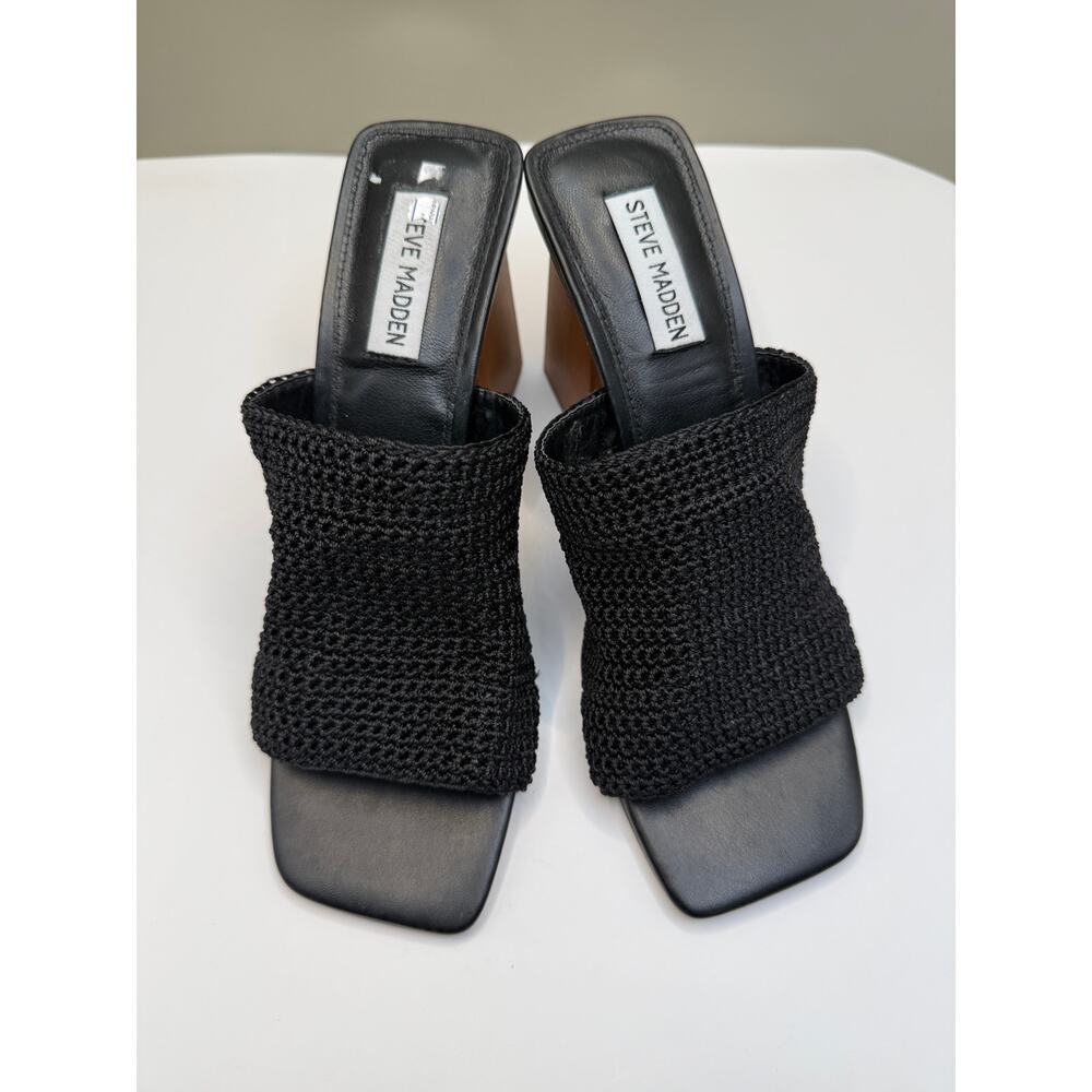 Steve Madden Realize Black Slide Sandal With Block Heel Sz 9 View 3